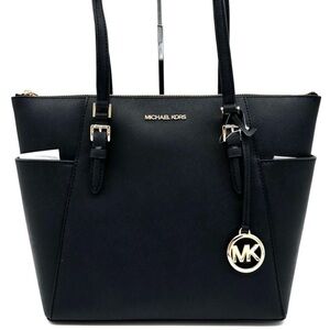 Michael Kors Large Charlotte Tote Bag Luggage Leather Black/Gold (NWT)
